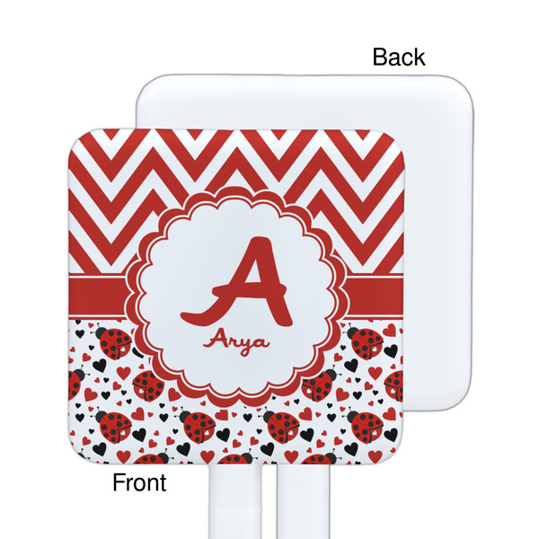 Ladybugs & Chevron White Plastic Stir Stick - Single Sided - Square - Approval