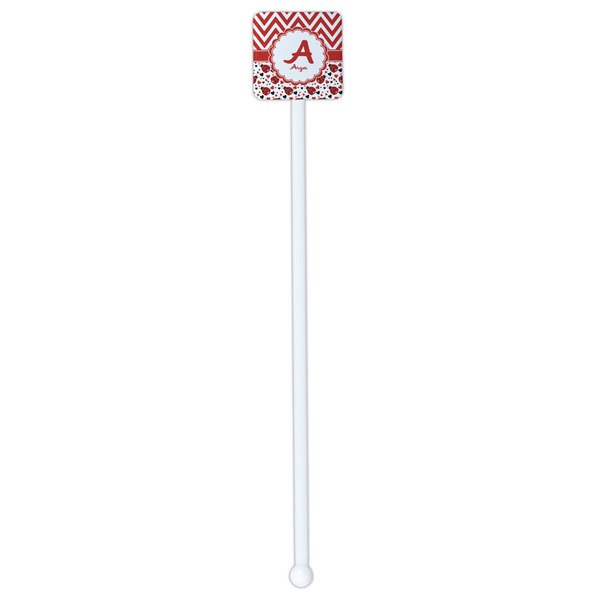 Ladybugs & Chevron White Plastic Stir Stick - Single Sided - Square - Single Stick