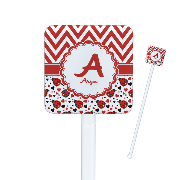 Custom Ladybugs & Chevron Square Plastic Stir Sticks (Personalized)