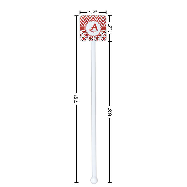 Ladybugs & Chevron White Plastic Stir Stick - Square - Dimensions