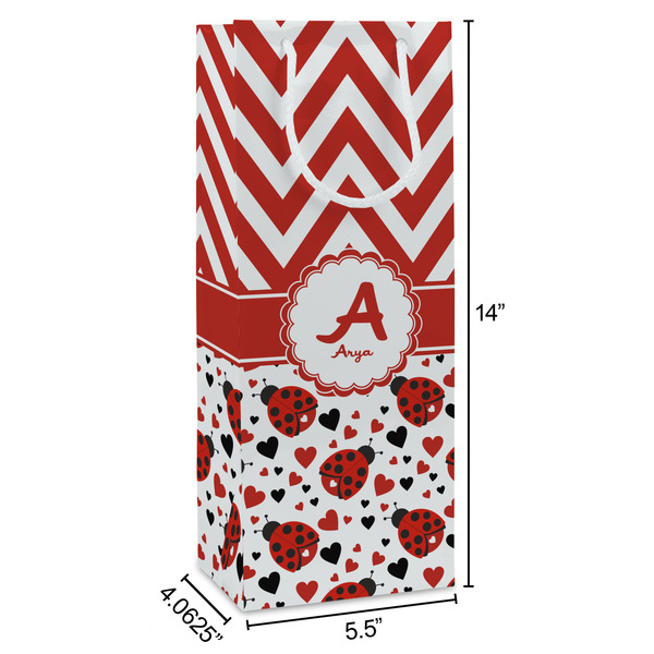 Ladybugs & Chevron Wine Gift Bag - Dimensions