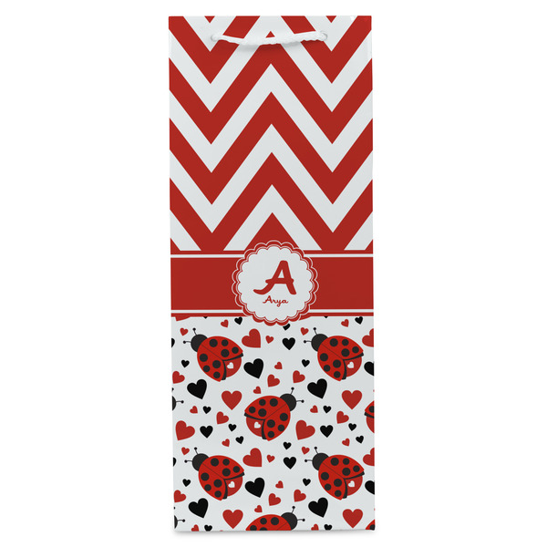 Ladybugs & Chevron Wine Gift Bag - Gloss - Front