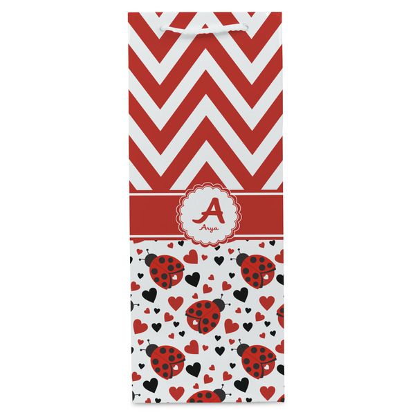 Ladybugs & Chevron Wine Gift Bag - Matte - Front