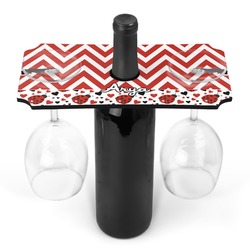 Ladybugs & Chevron Wine Bottle & Glass Holder (Personalized)
