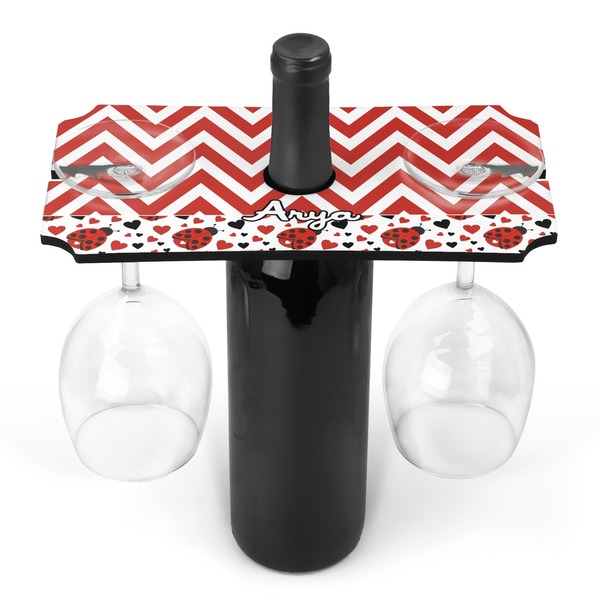 Custom Ladybugs & Chevron Wine Bottle & Glass Holder (Personalized)