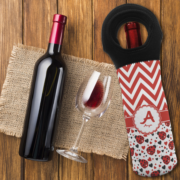 Ladybugs & Chevron Wine Tote Bag - FLATLAY