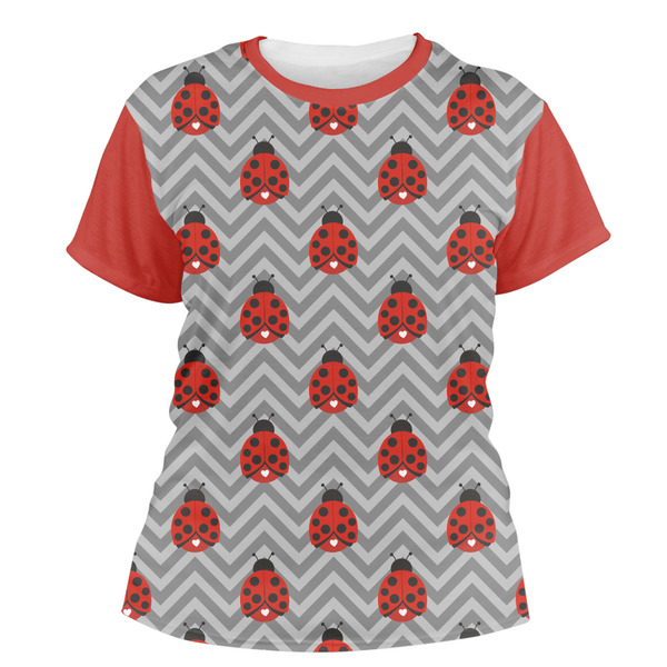 Custom Ladybugs & Chevron Women's Crew T-Shirt - Large