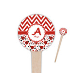 Ladybugs & Chevron 4" Round Wooden Food Picks - Single Sided (Personalized)