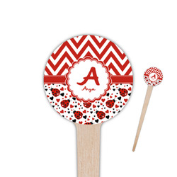Ladybugs & Chevron 4" Round Wooden Food Picks - Single Sided (Personalized)
