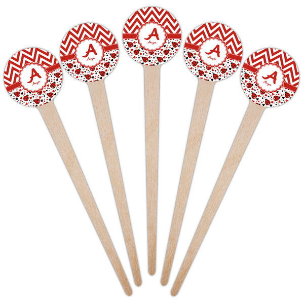 Ladybugs & Chevron Wooden 4" Food Pick - Round - Fan View