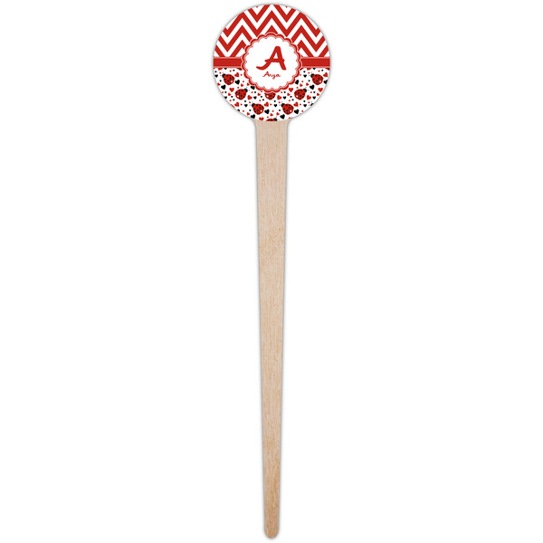 Ladybugs & Chevron Wooden 4" Food Pick - Round - Single Pick