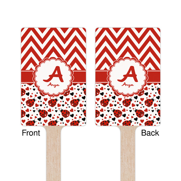 Ladybugs & Chevron Wooden 6.25" Stir Stick - Rectangular - Double Sided - Front & Back