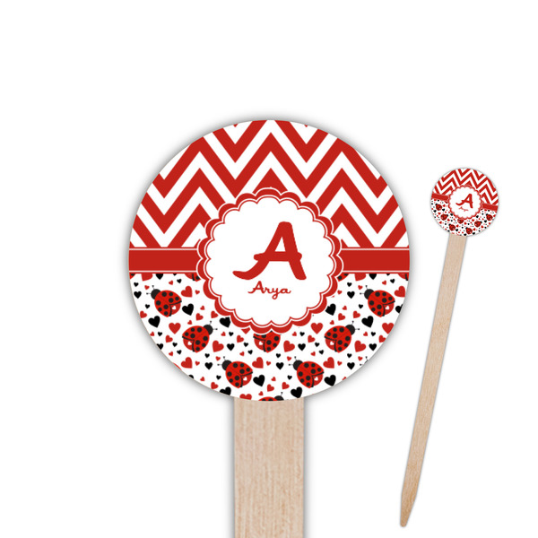 Custom Ladybugs & Chevron Round Wooden Food Picks (Personalized)