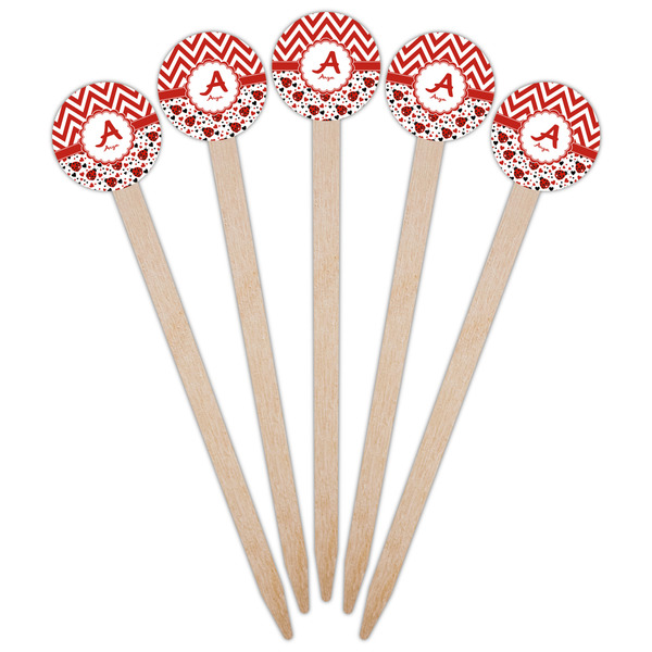 Ladybugs & Chevron Wooden 6" Food Pick - Round - Fan View