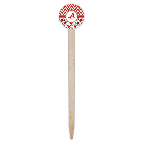 Ladybugs & Chevron Wooden 6" Food Pick - Round - Single Pick