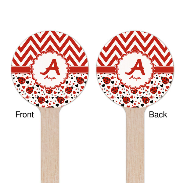 Ladybugs & Chevron Wooden 6" Stir Stick - Round - Double Sided - Front & Back