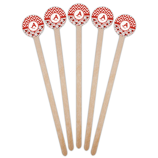 Ladybugs & Chevron Wooden 6" Stir Stick - Round - Fan View