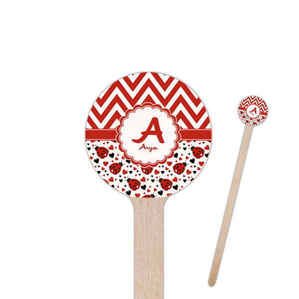 Custom Ladybugs & Chevron 7.5" Round Wooden Stir Sticks - Double Sided (Personalized)