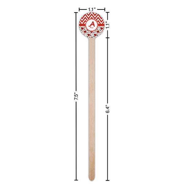 Ladybugs & Chevron Wooden 7.5" Stir Stick - Round - Dimensions