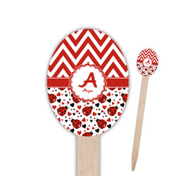 Ladybugs & Chevron Oval Wooden Food Picks - Double Sided (Personalized)
