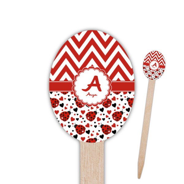 Custom Ladybugs & Chevron Oval Wooden Food Picks (Personalized)