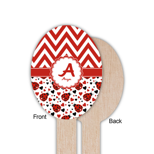 Ladybugs & Chevron Wooden Food Pick - Oval - Single Sided - Front & Back