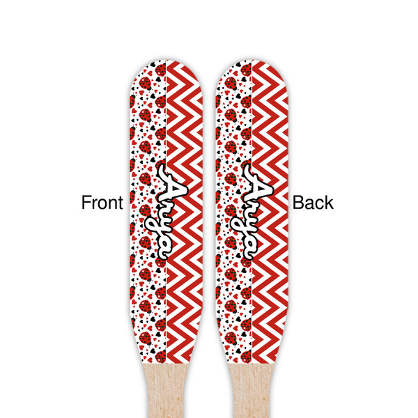 Ladybugs & Chevron Wooden Food Pick - Paddle - Double Sided - Front & Back