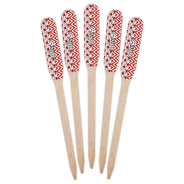 Ladybugs & Chevron Wooden Food Pick - Paddle - Fan View