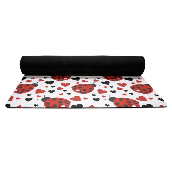 Ladybugs & Chevron Yoga Mat Rolled up Black Rubber Backing