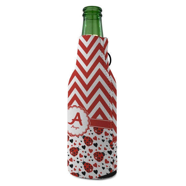 Ladybugs & Chevron Zipper Bottle Cooler - ANGLE (bottle)