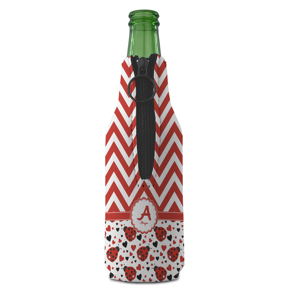 Ladybugs & Chevron Zipper Bottle Cooler - BACK (bottle)