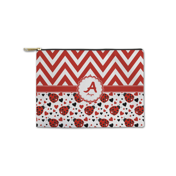 Custom Ladybugs & Chevron Zipper Pouch - Small - 8.5"x6" (Personalized)