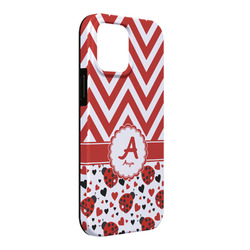 Ladybugs & Chevron iPhone Case - Rubber Lined - iPhone 13 Pro Max (Personalized)