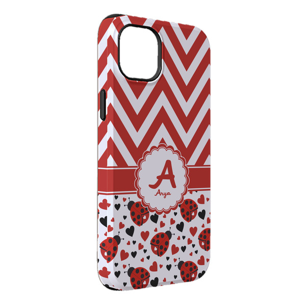 Custom Ladybugs & Chevron iPhone Case - Rubber Lined - iPhone 14 Plus (Personalized)