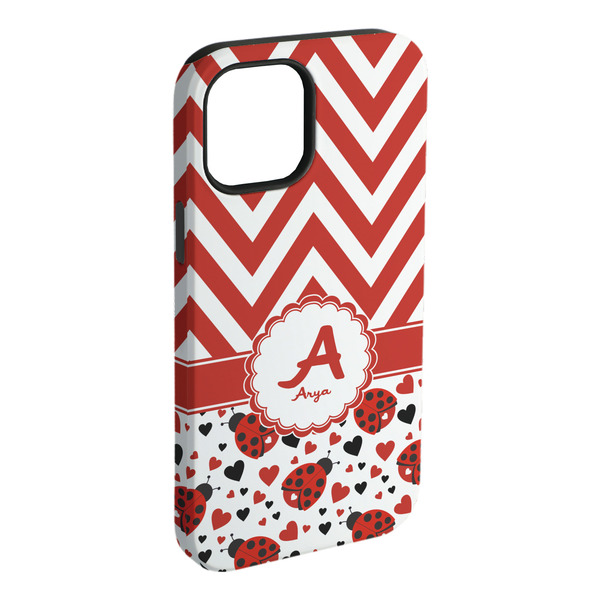Custom Ladybugs & Chevron iPhone Case - Rubber Lined - iPhone 15 Pro Max (Personalized)