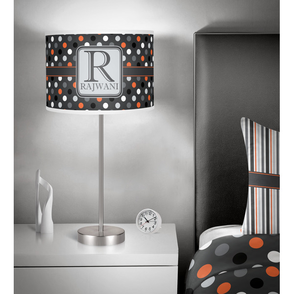 Gray Dots 13 inch drum lamp shade - in room
