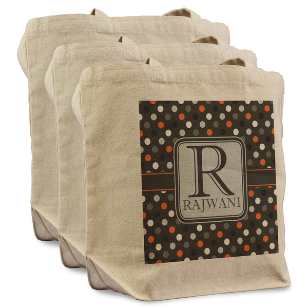 Custom Gray Dots Reusable Cotton Grocery Bags - Set of 3 (Personalized)
