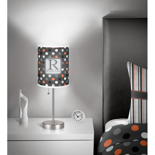 Gray Dots 7 inch drum lamp shade - in room