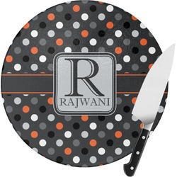 Gray Dots Round Glass Cutting Board - Small (Personalized)