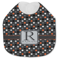 Gray Dots Jersey Knit Baby Bib w/ Name and Initial