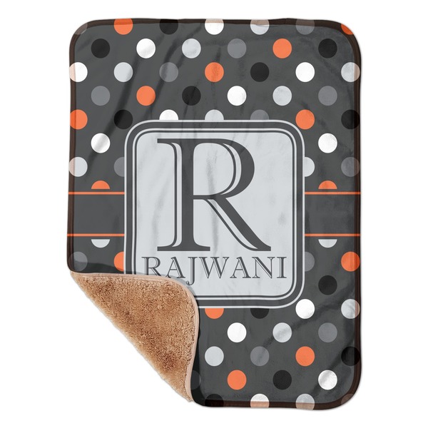Custom Gray Dots Sherpa Baby Blanket - 30" x 40" w/ Name and Initial