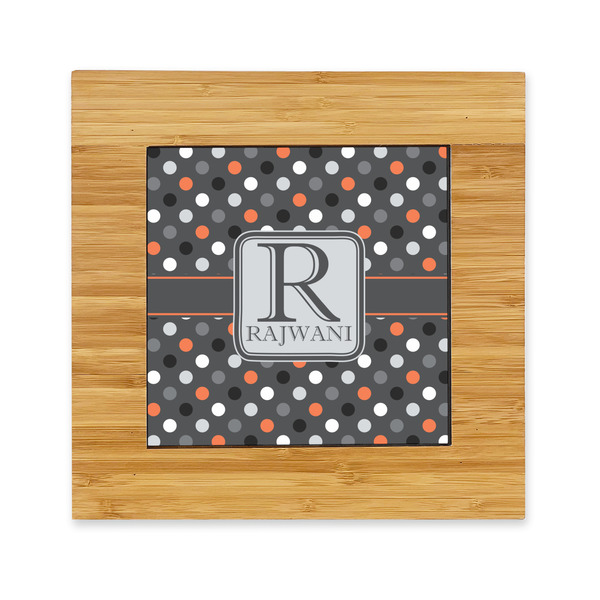 Custom Gray Dots Bamboo Trivet with Ceramic Tile Insert (Personalized)