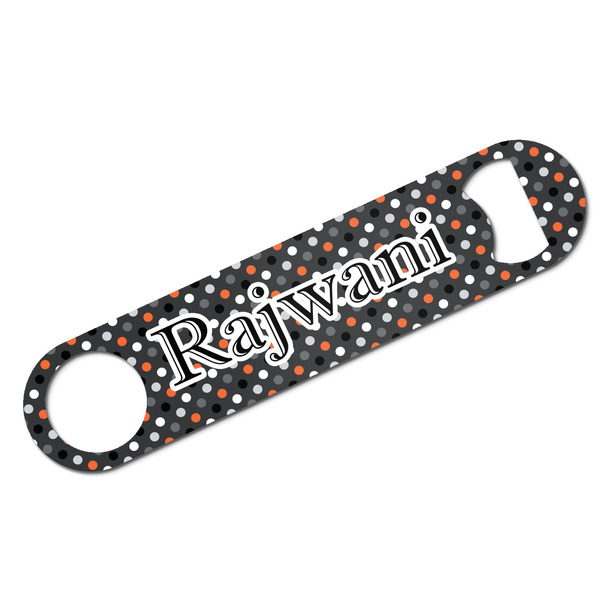 Custom Gray Dots Bar Bottle Opener w/ Name and Initial