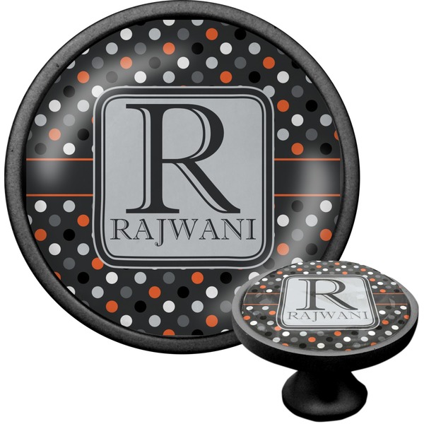 Custom Gray Dots Cabinet Knob (Black) (Personalized)
