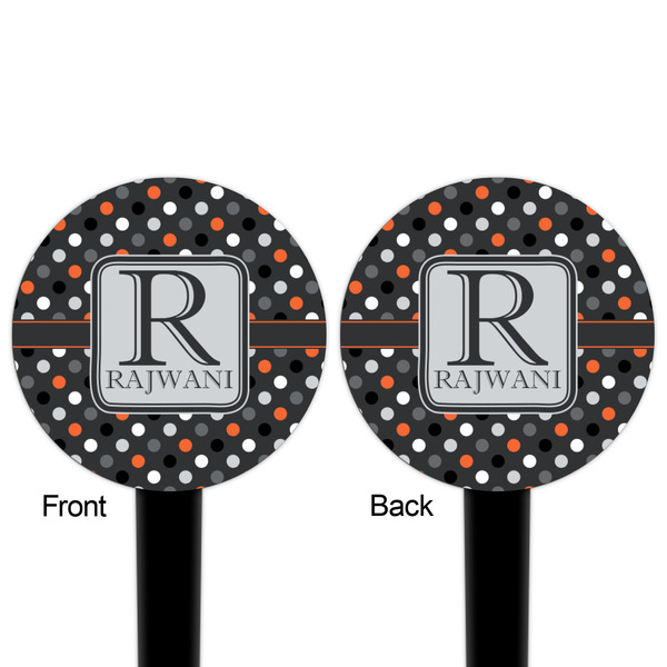 Gray Dots Black Plastic 4" Food Pick - Round - Double Sided - Front & Back