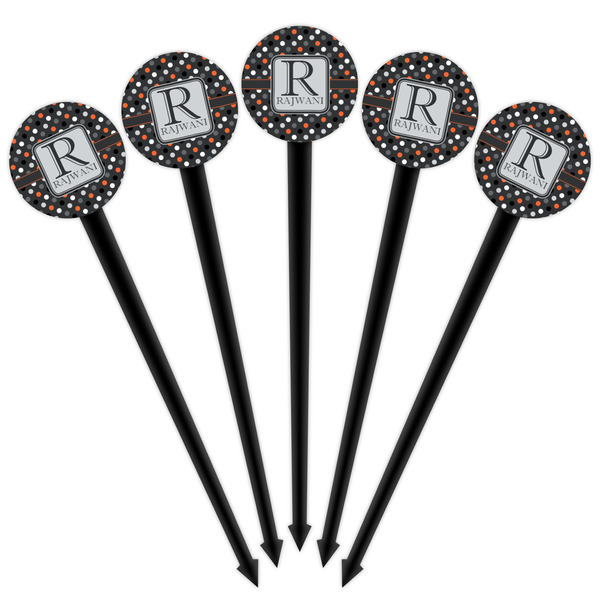 Gray Dots Black Plastic 4" Food Pick - Round - Fan View