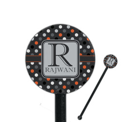 Gray Dots 5.5" Round Plastic Stir Sticks - Black - Single Sided (Personalized)
