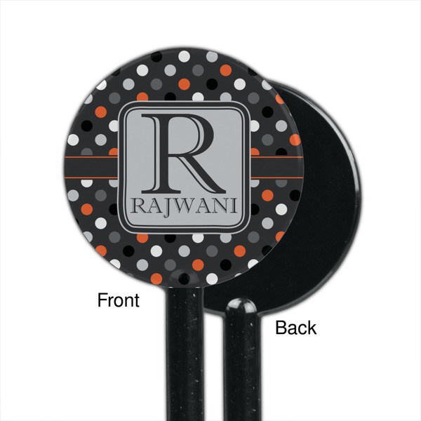 Gray Dots Black Plastic 5.5" Stir Stick - Single Sided - Round - Front & Back