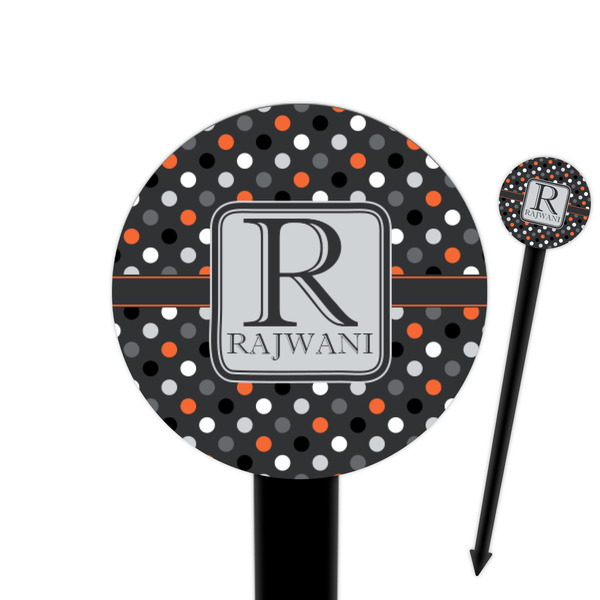 Custom Gray Dots 6" Round Plastic Food Picks - Black - Single Sided (Personalized)
