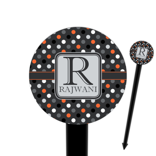 Custom Gray Dots 6" Round Plastic Food Picks - Black - Double Sided (Personalized)